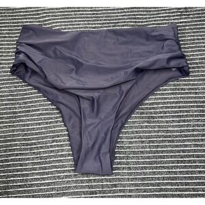 SHEIN Charcoal Grey High Waisted Ruched Front Bikini Bottoms XL Womens Swimwear